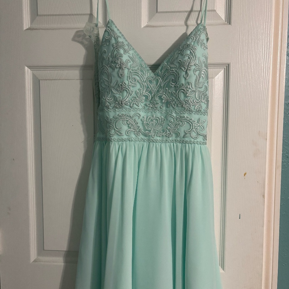 Mint Green silver accent Dress (Long Dress cut into short)